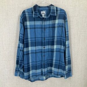 Woolrich Button Down Shirt Mens XL Blue Organic Cotton Linen Plaid Long Sleeve